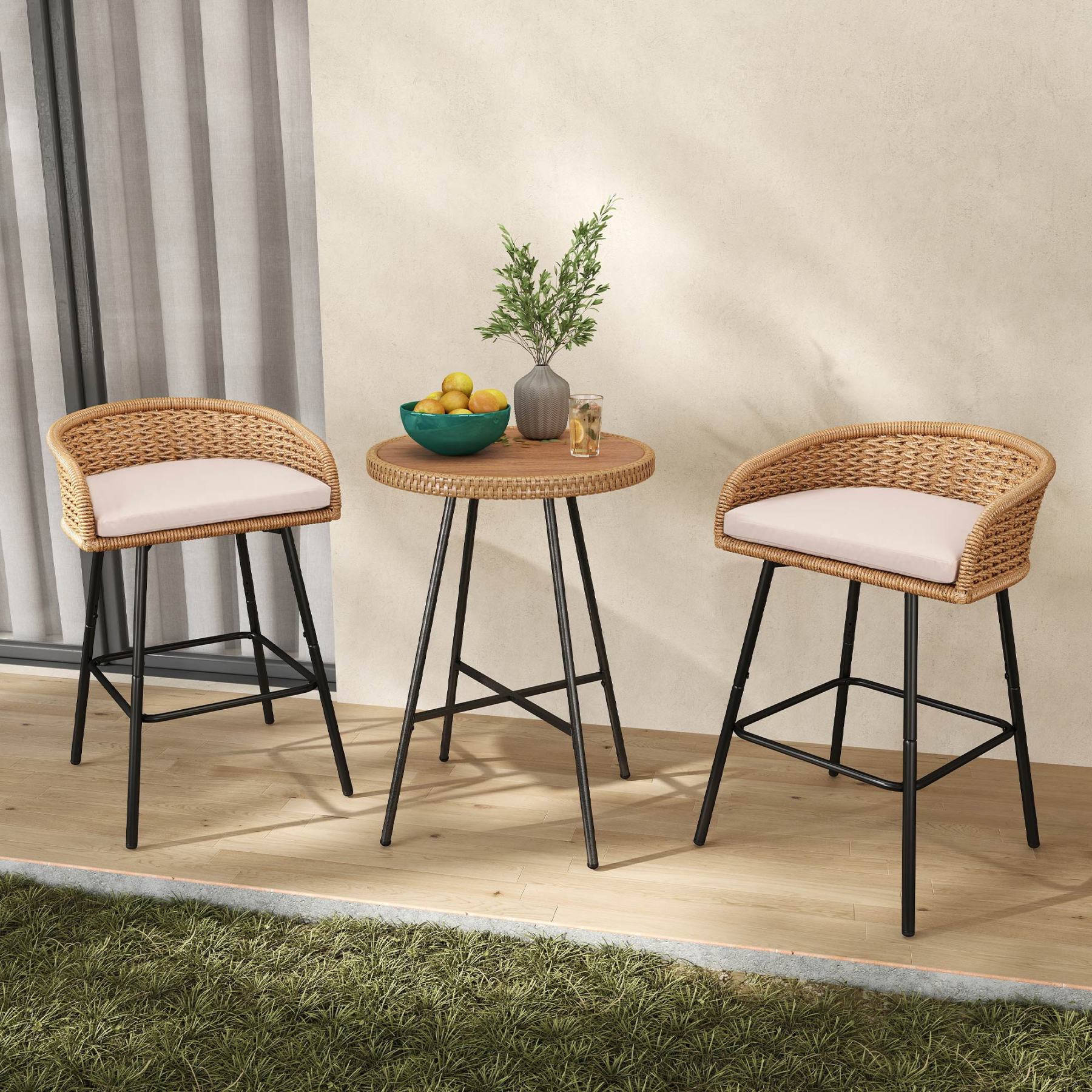 Neil Outdoor Cane Bar Stools (Set of 2)