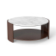 affordable marble coffee table with round marble top and walnut wood base with storage shelf