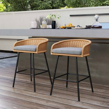 Neil Outdoor Cane Bar Stools Set