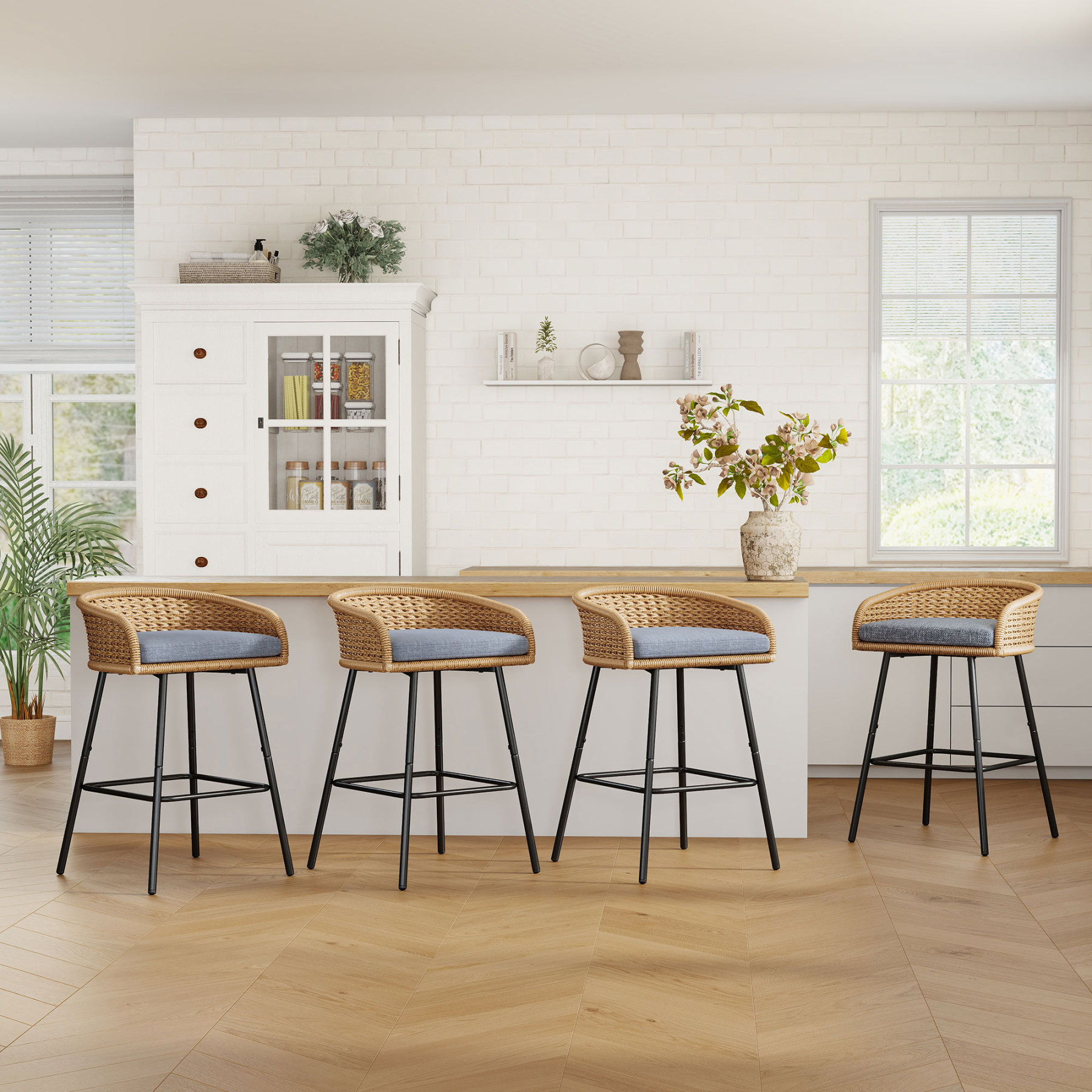 Neil Outdoor Cane Bar Stools Set