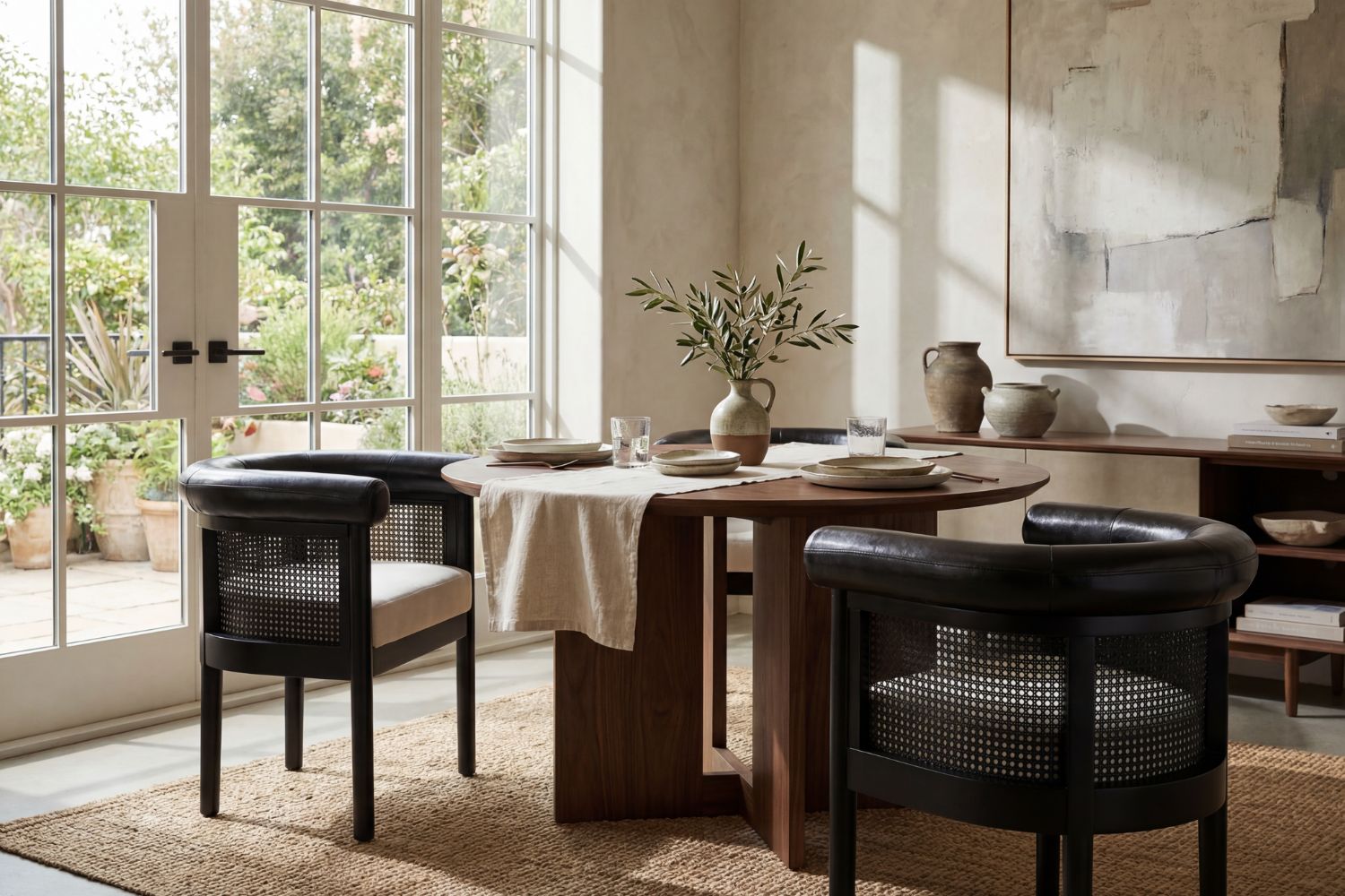 Beautiful Dining Room with Leather Chairs