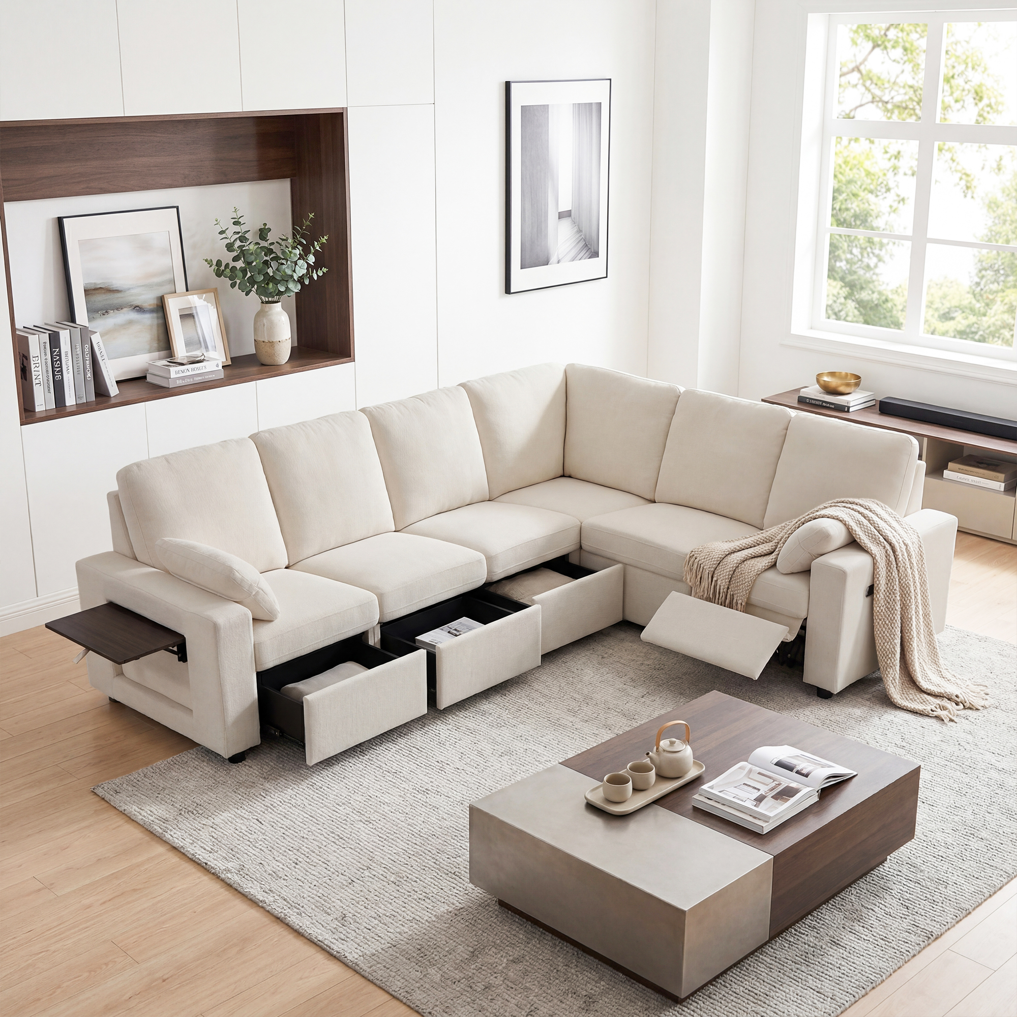[CLEARANCE] Levi Modern Reclining Sectional Sofa With Storage & Power Recliner
