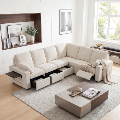 [CLEARANCE] Levi Modern Reclining Sectional Sofa With Storage & Power Recliner