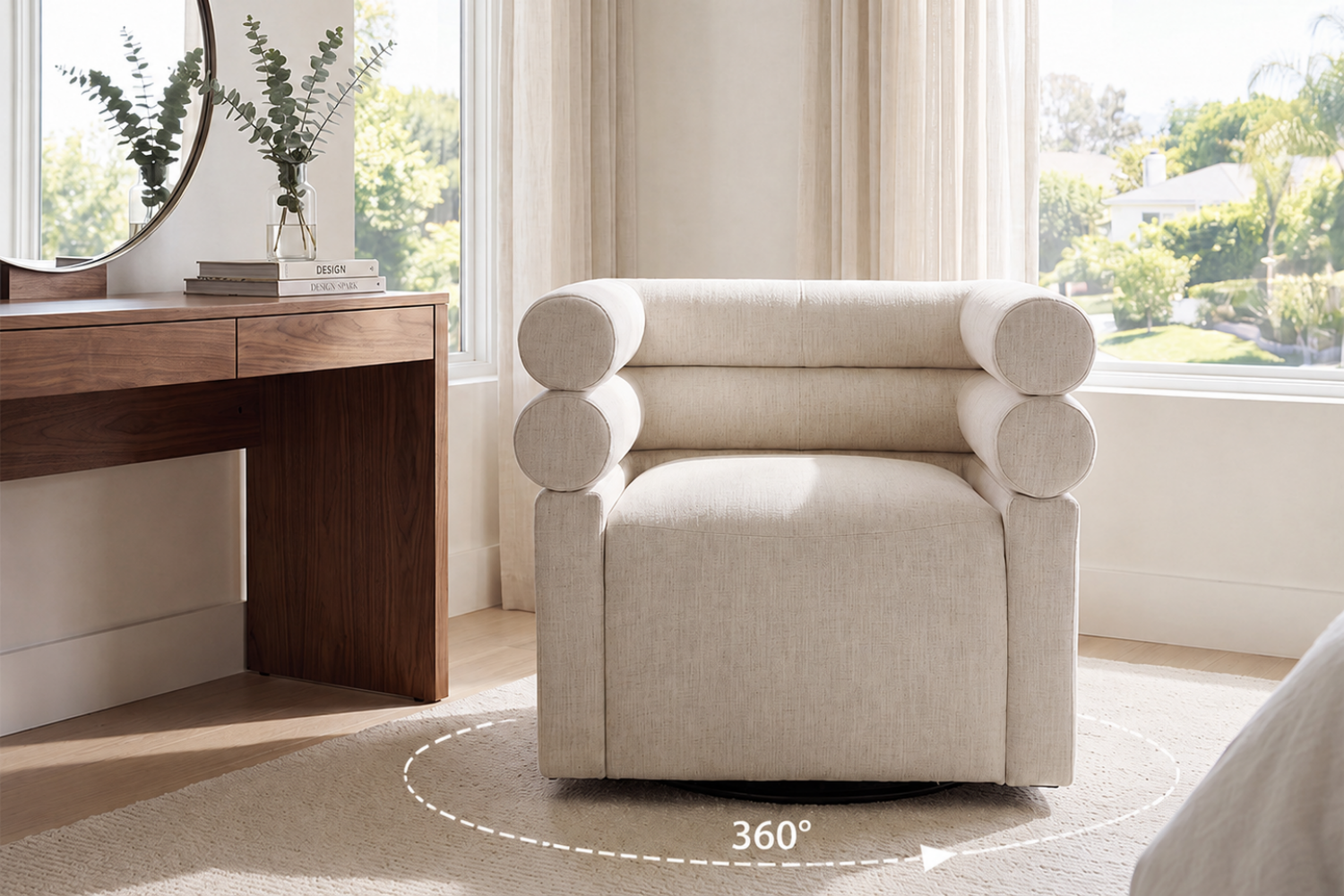 Removable seat and back cushions on the mid-century lounge chair