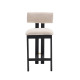 beige upholstered counter stools set of 2 with black wood legs and backrest for kitchen island seating