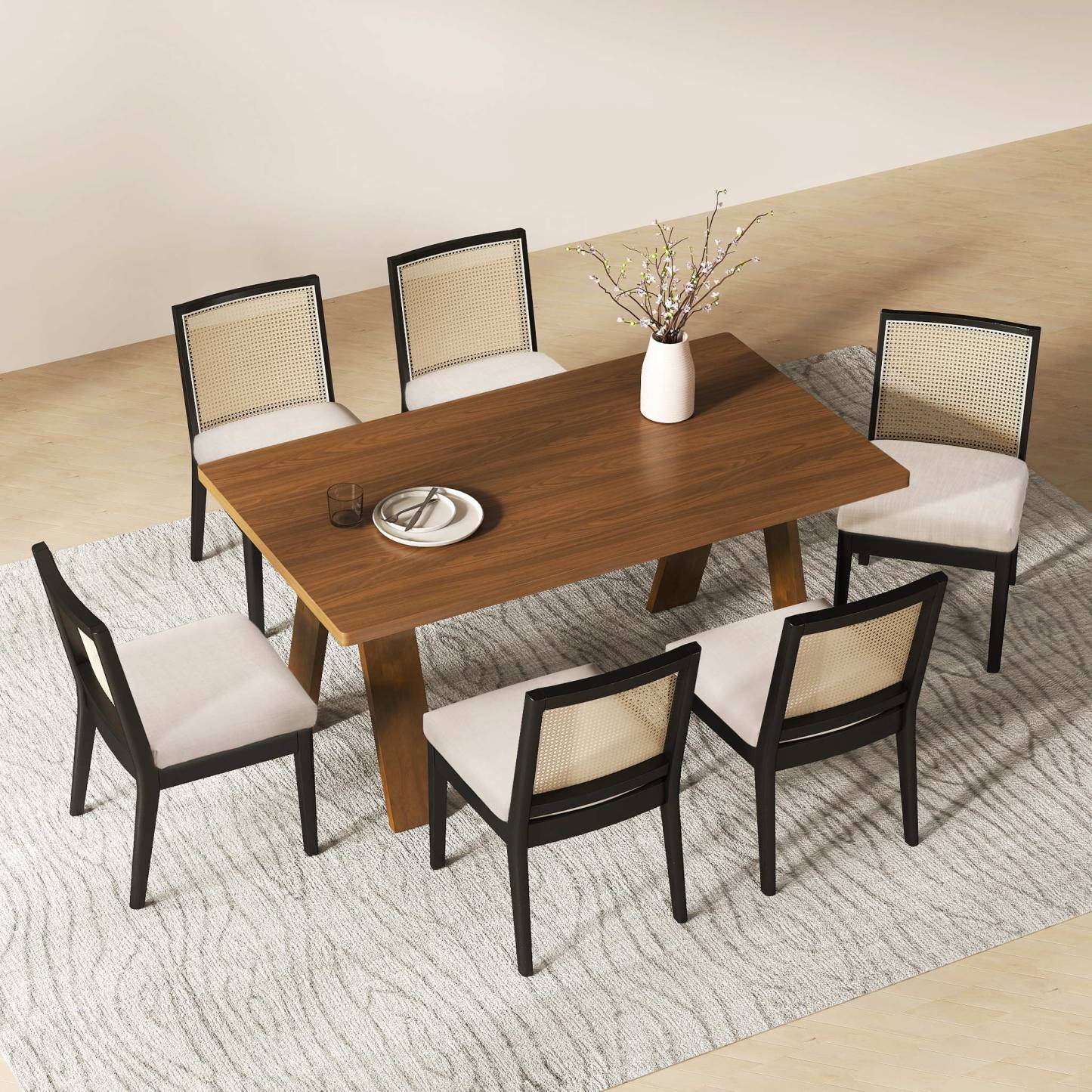 Cross Wooden Dining Table Set