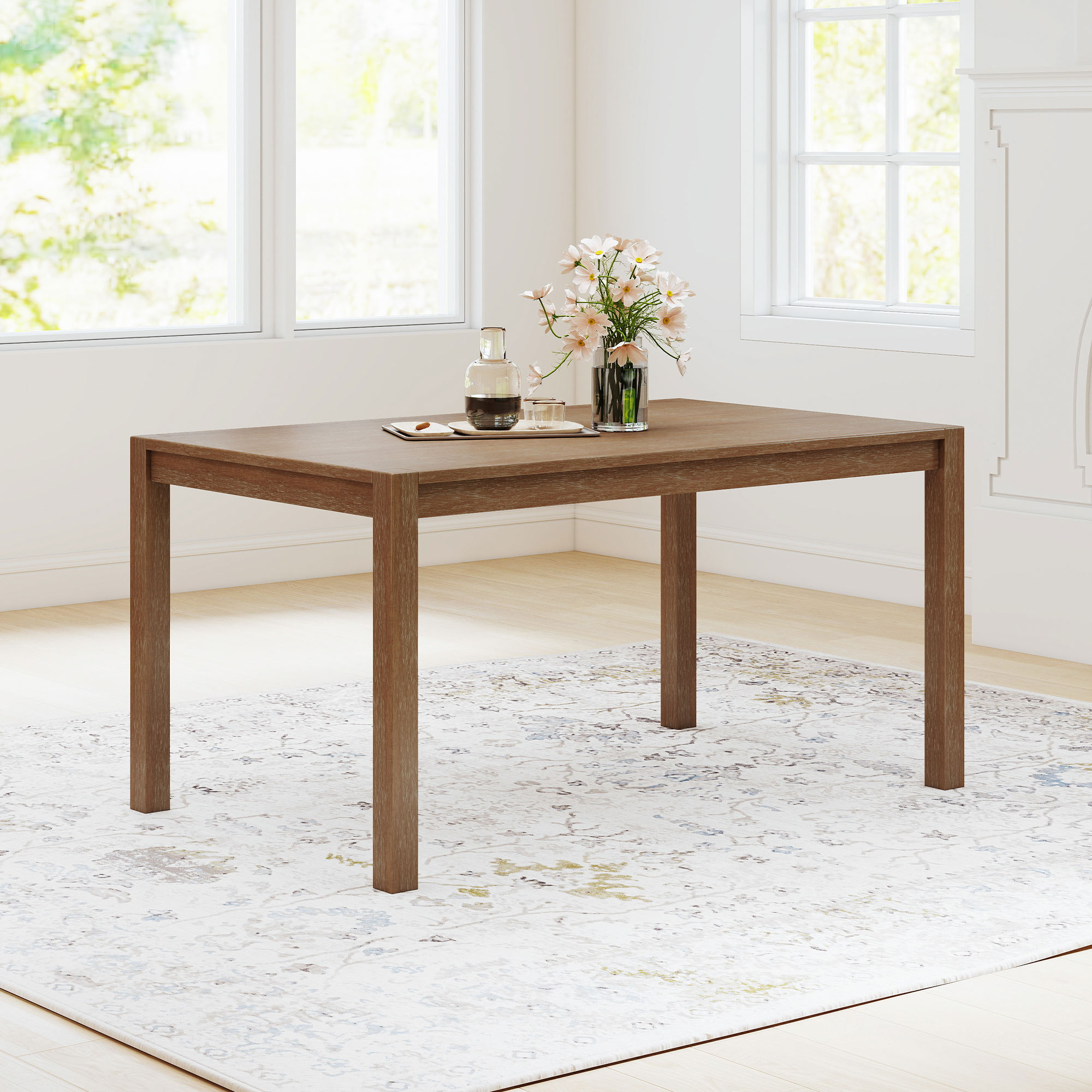 59'' Farmhouse Natural Solid Wood Dining Table, Rectangular…