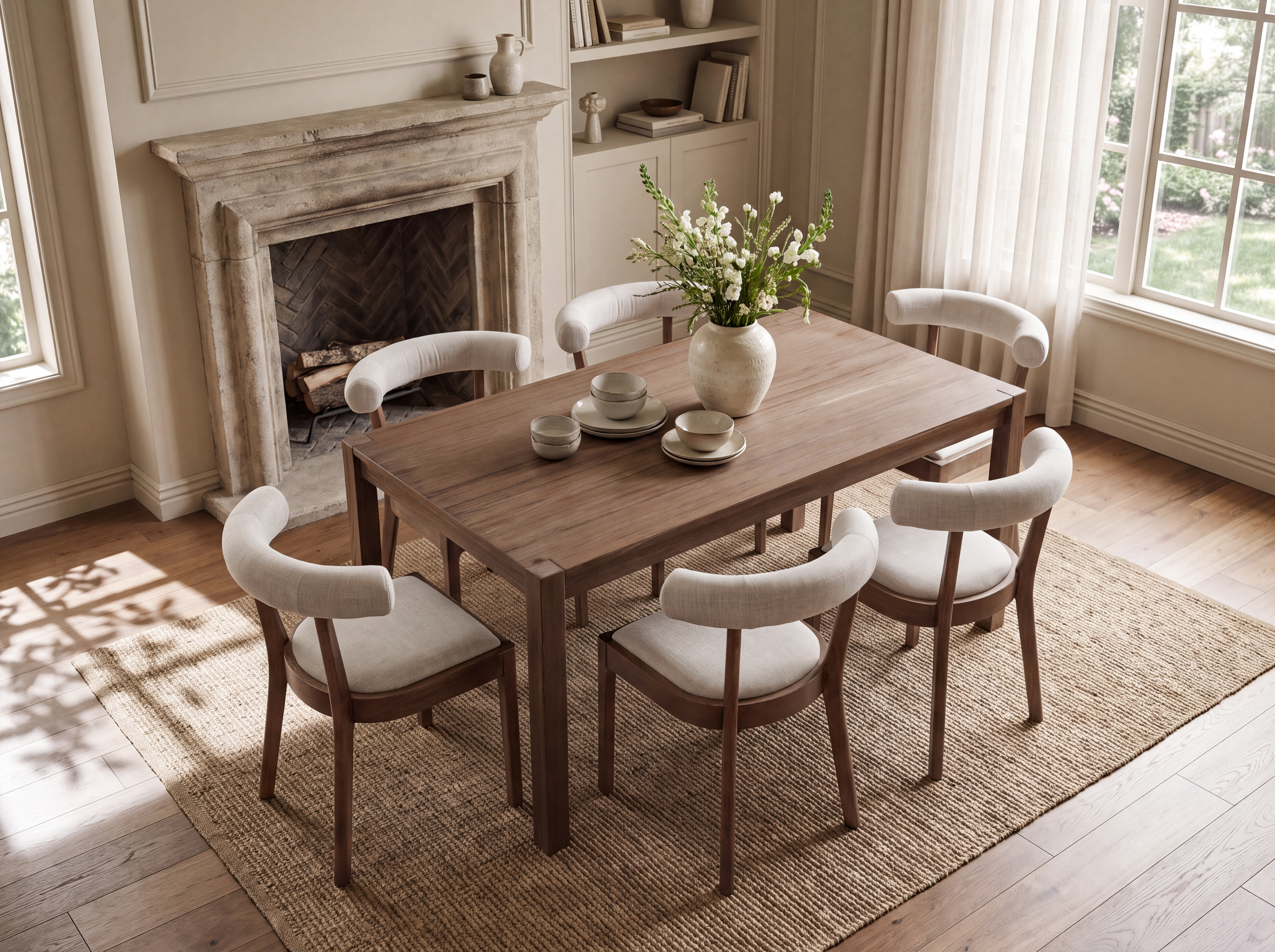Mid-century farmhouse dining chairs with solid wood frames
