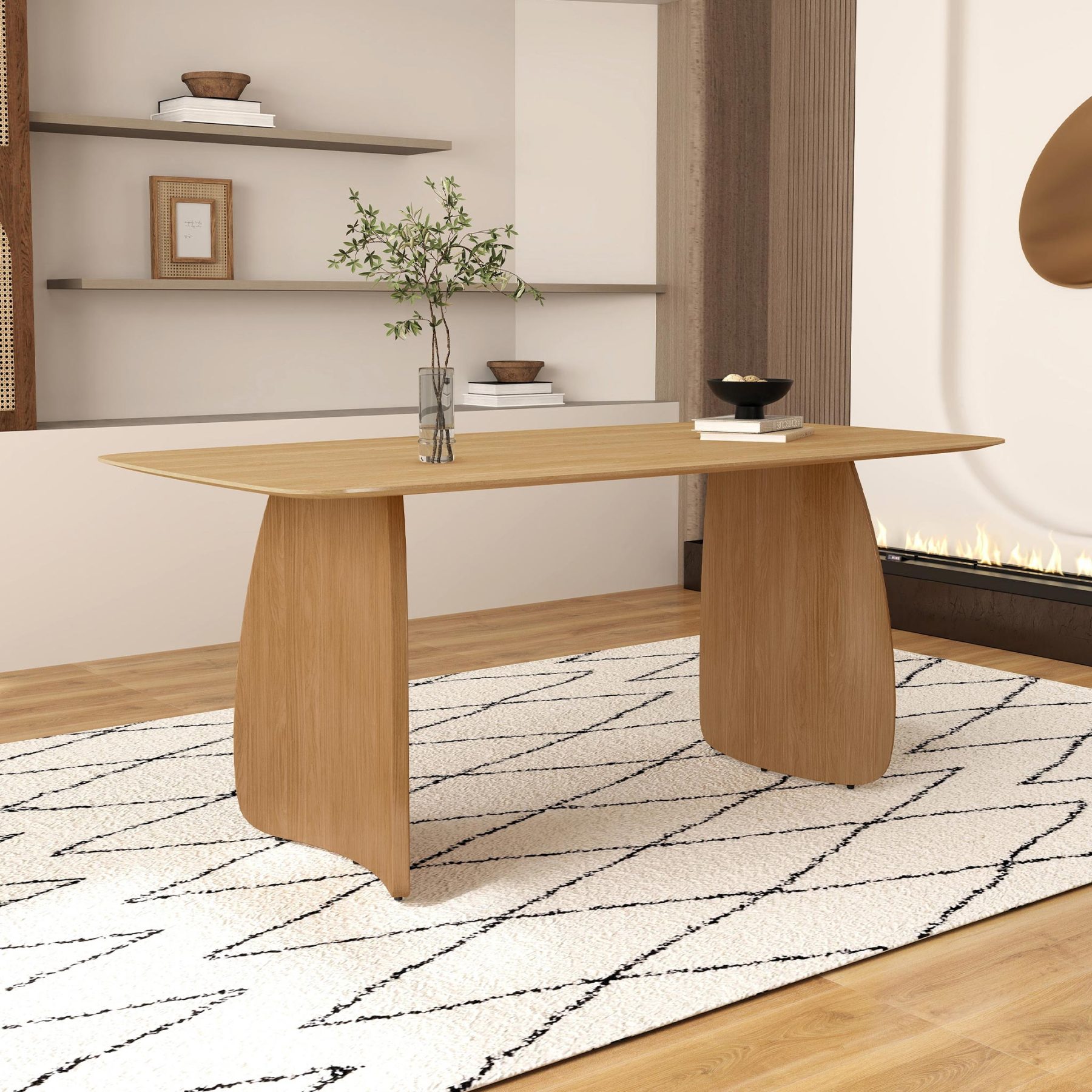 Nico Dining Table Set Walnut Wood Seats 6-8 People, 70"