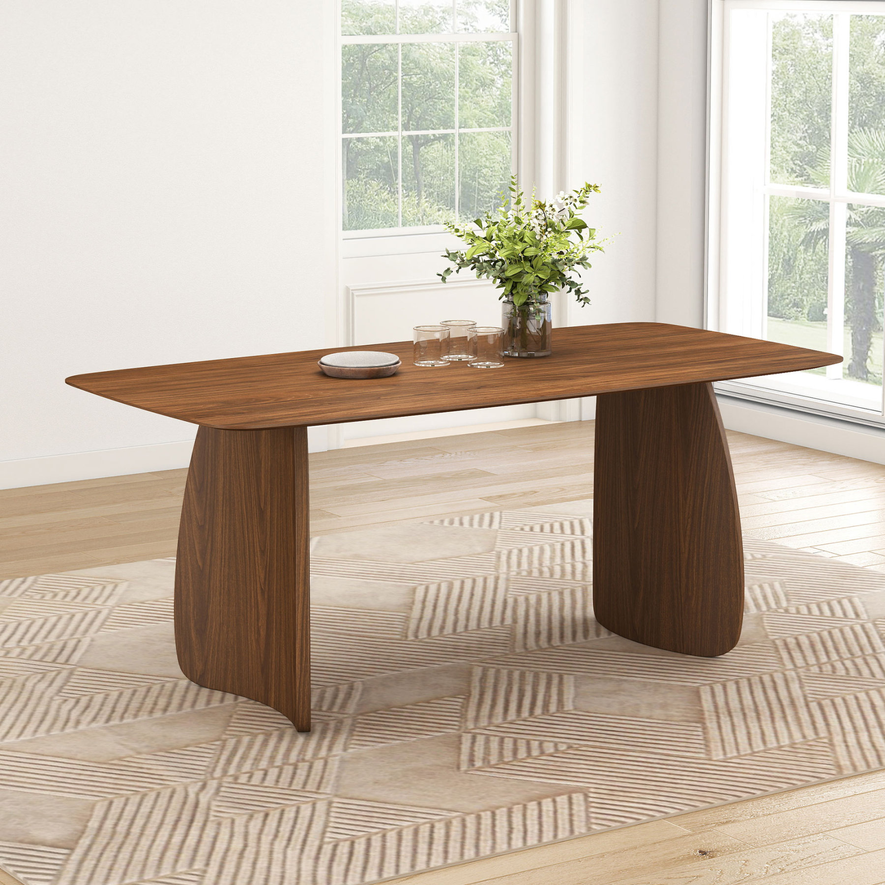 Nico Dining Table Set Walnut Wood Seats 6-8 People, 70"