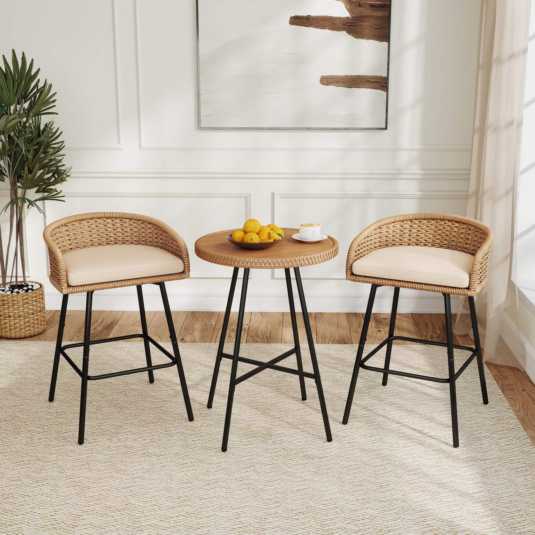 Neil Outdoor Cane Bar Stools Set