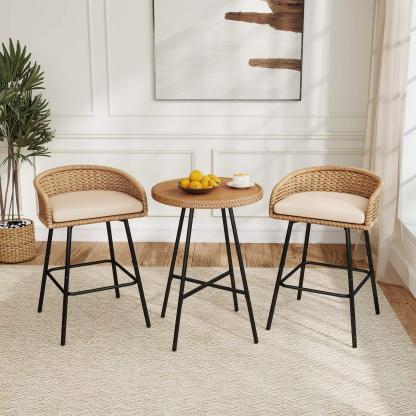 Neil Outdoor Cane Bar Stools Set