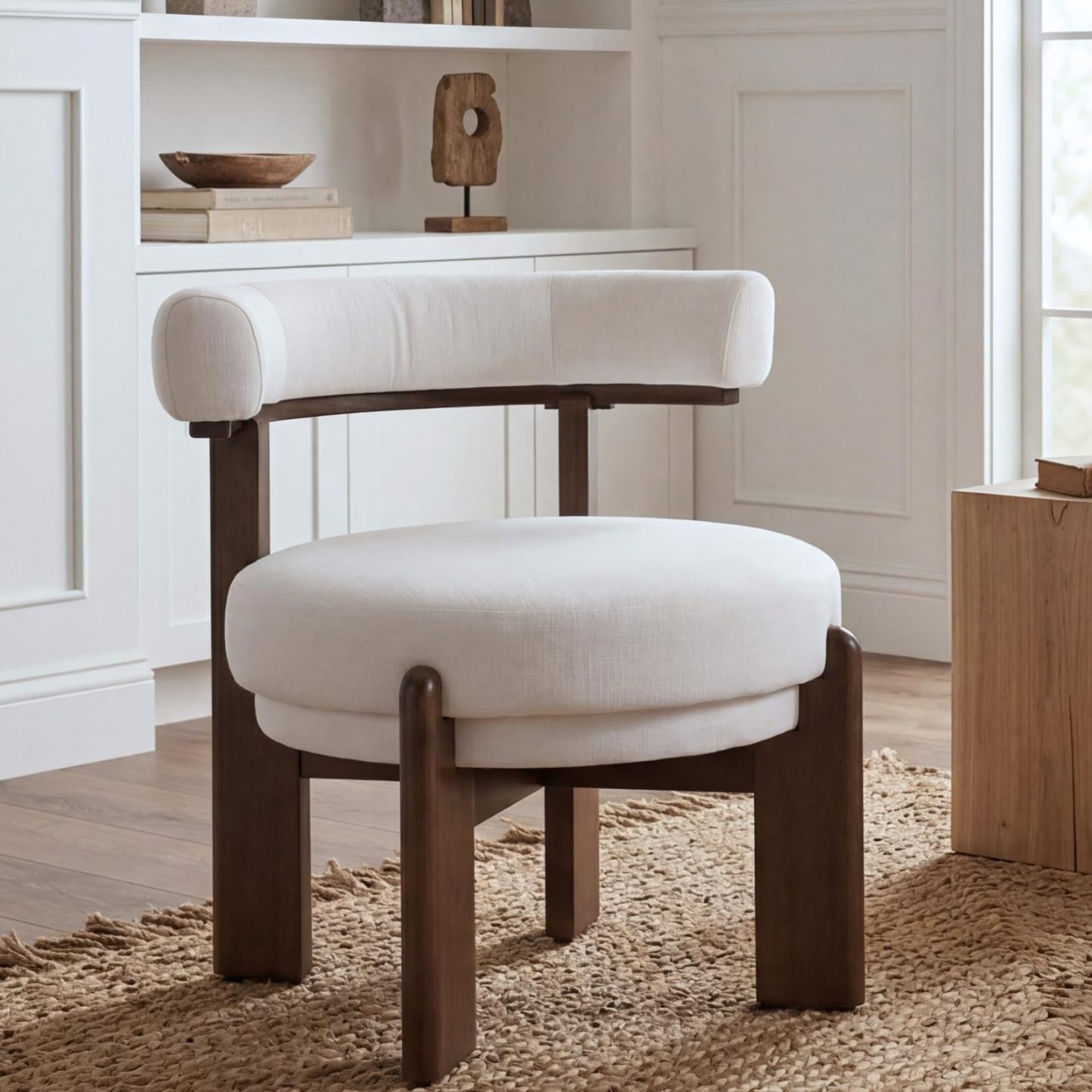 Modern Minimalist Armchair | Cream & Solid Wood Accent Chair | Dayalane
