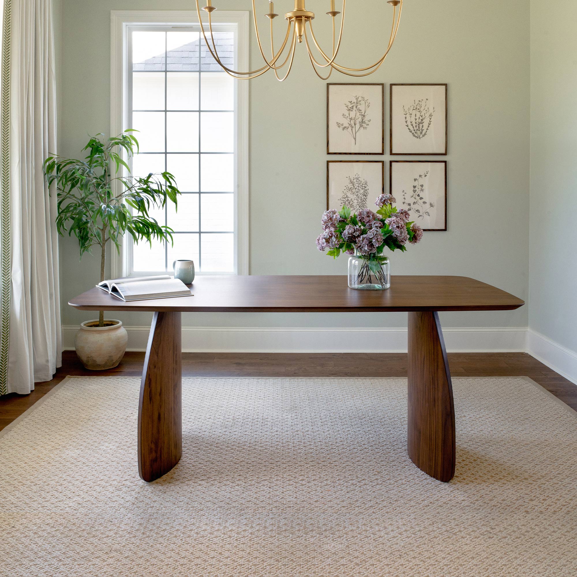 Nico Dining Table Set Walnut Wood Seats 6-8 People, 70