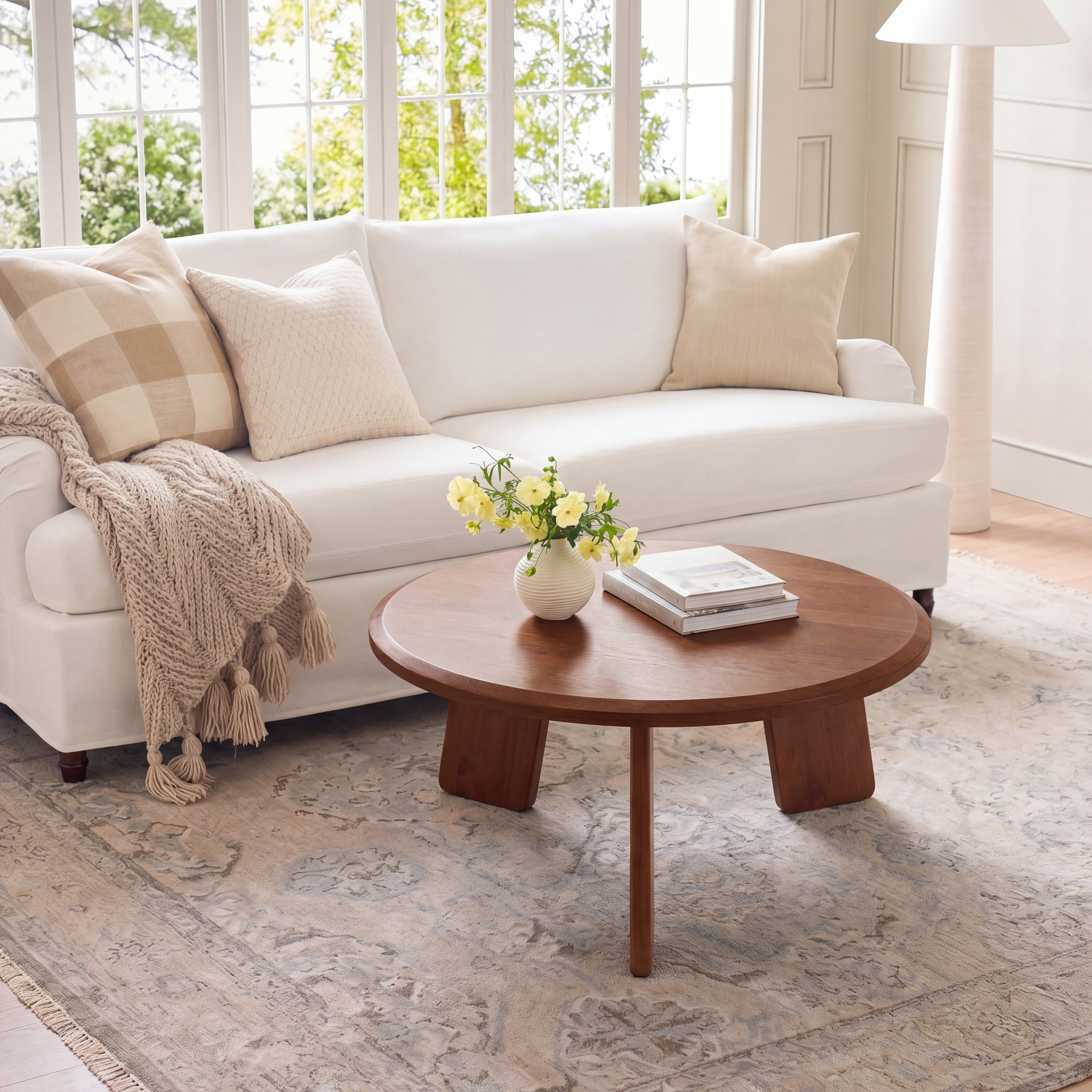 Robin Solid Wood Coffee Table - Modern Oval Coffee Table with