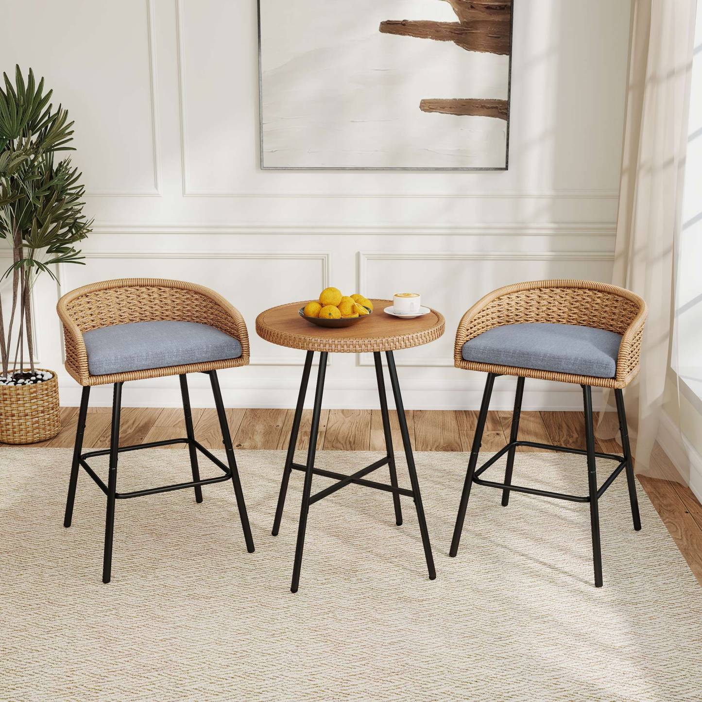 Neil Outdoor Cane Bar Stools Set