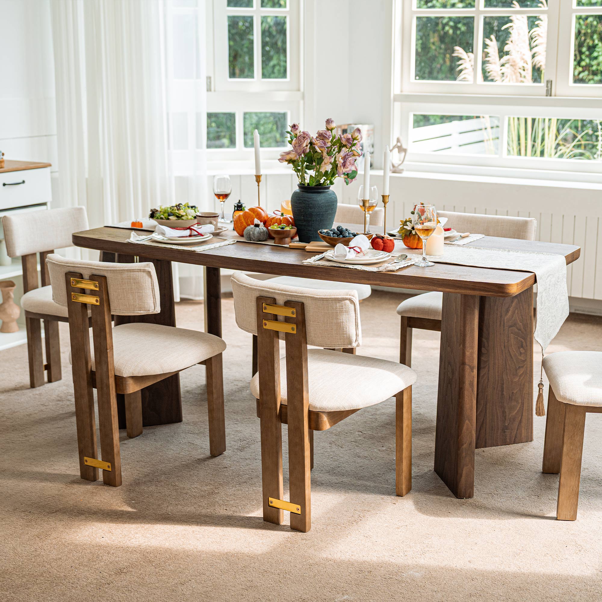 Leon 63'' Wooden Dining Table Set