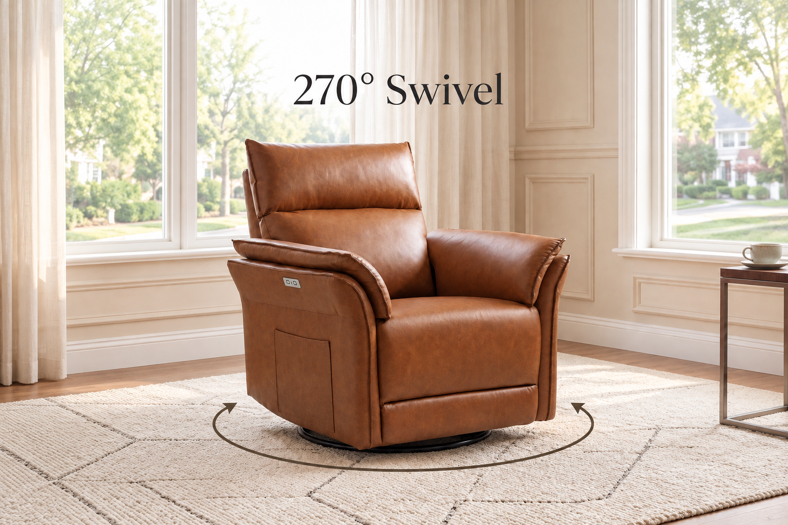 Smooth 360-degree swivel movement of the leather lounge chair