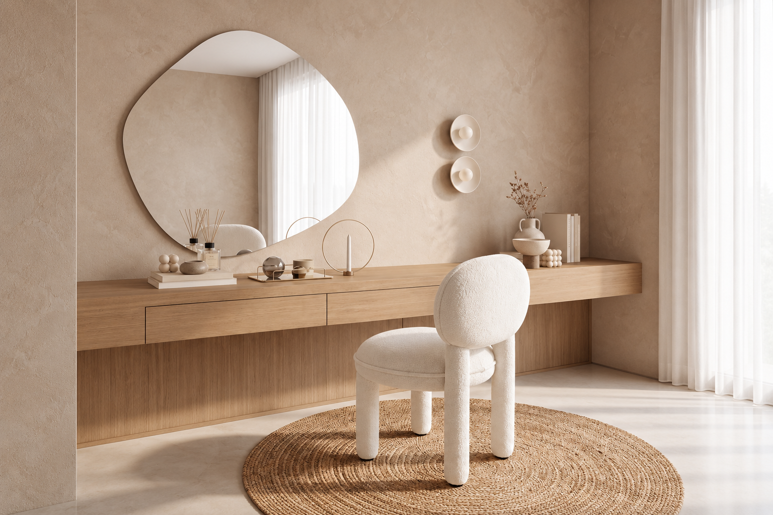 Curved upholstered backrest of the compact dining chair