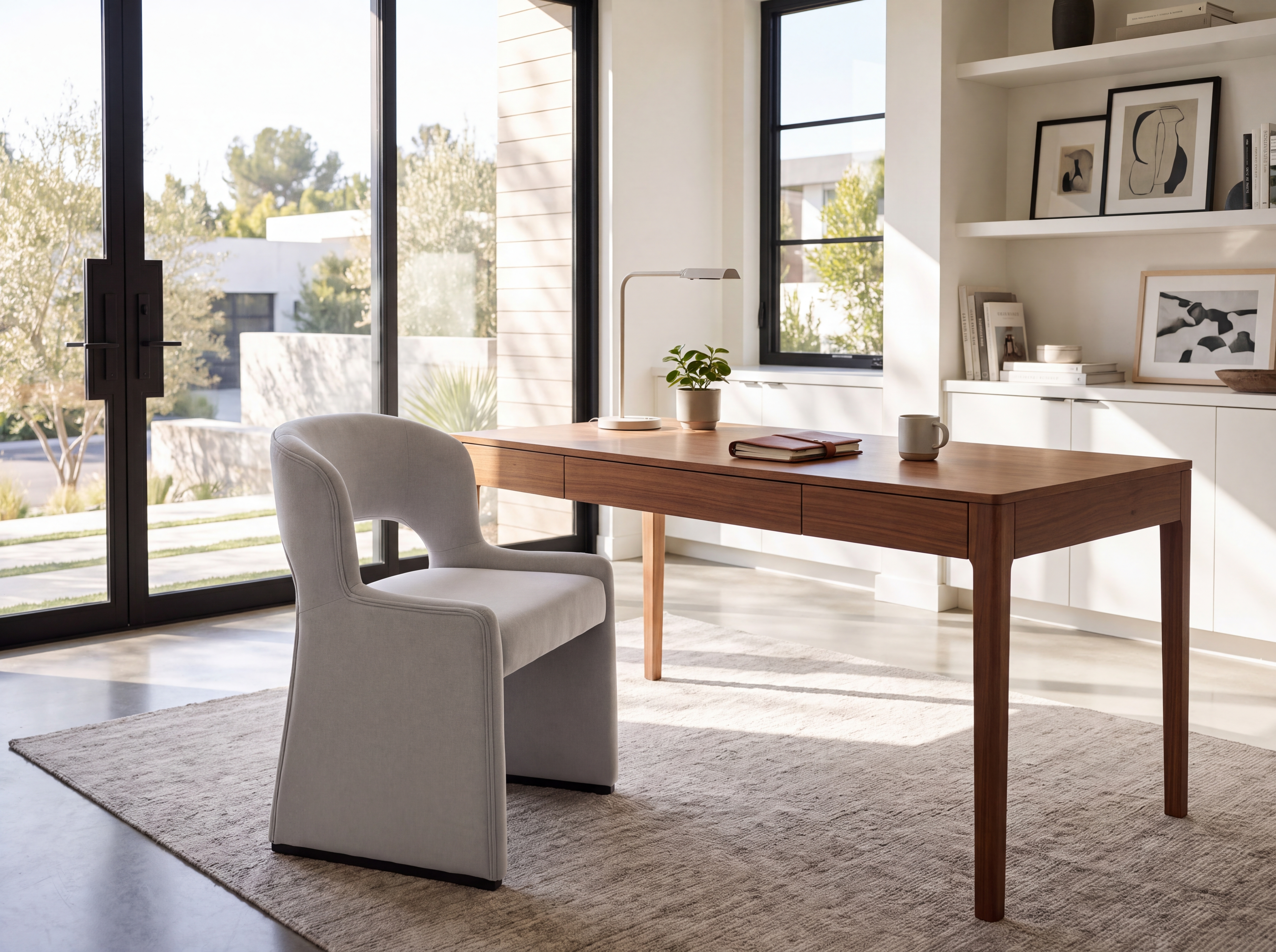 Kody modern chenille vanity and desk chairs with an open-back silhouette