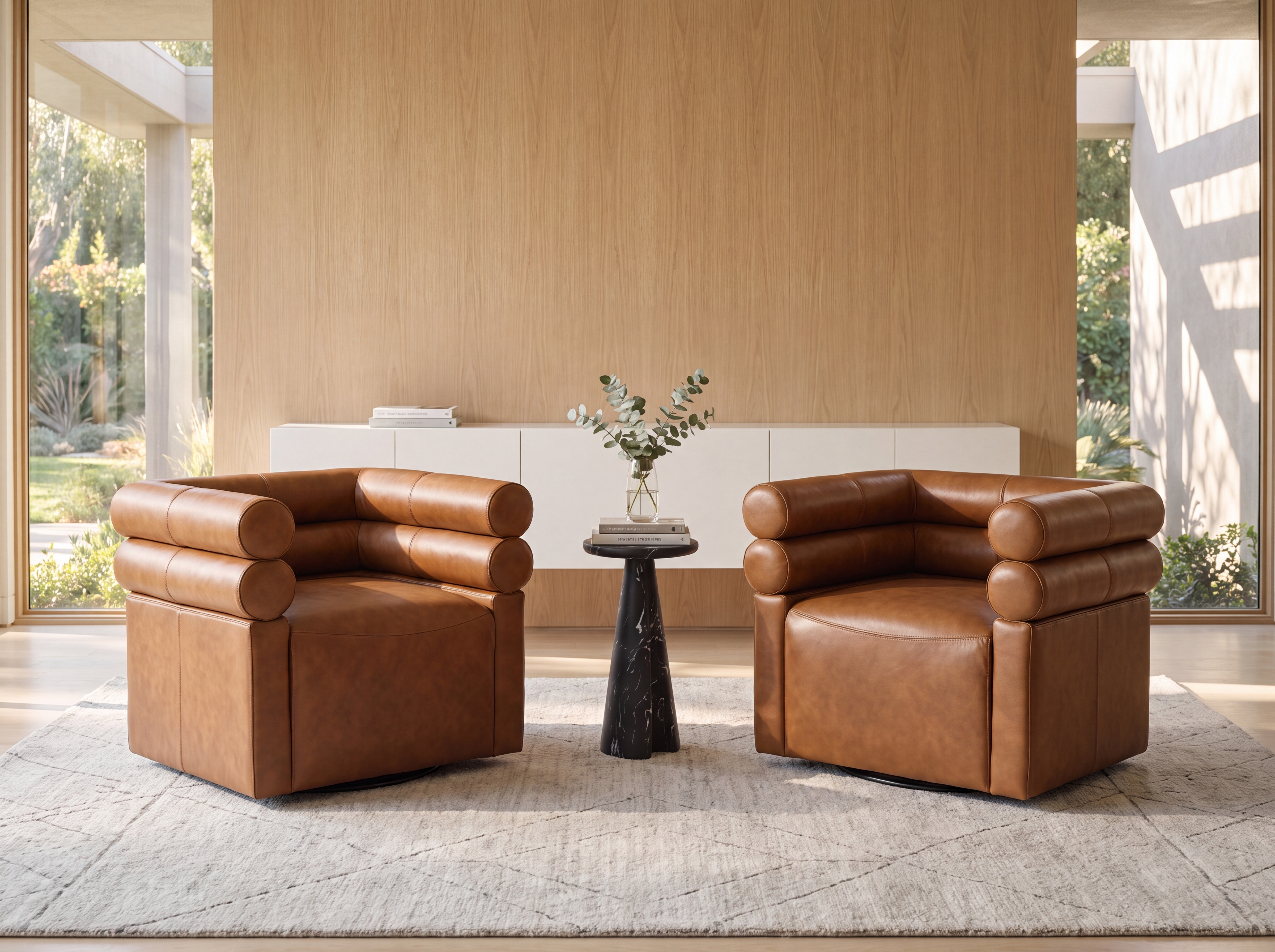 Removable seat and back cushions on the mid-century lounge chair