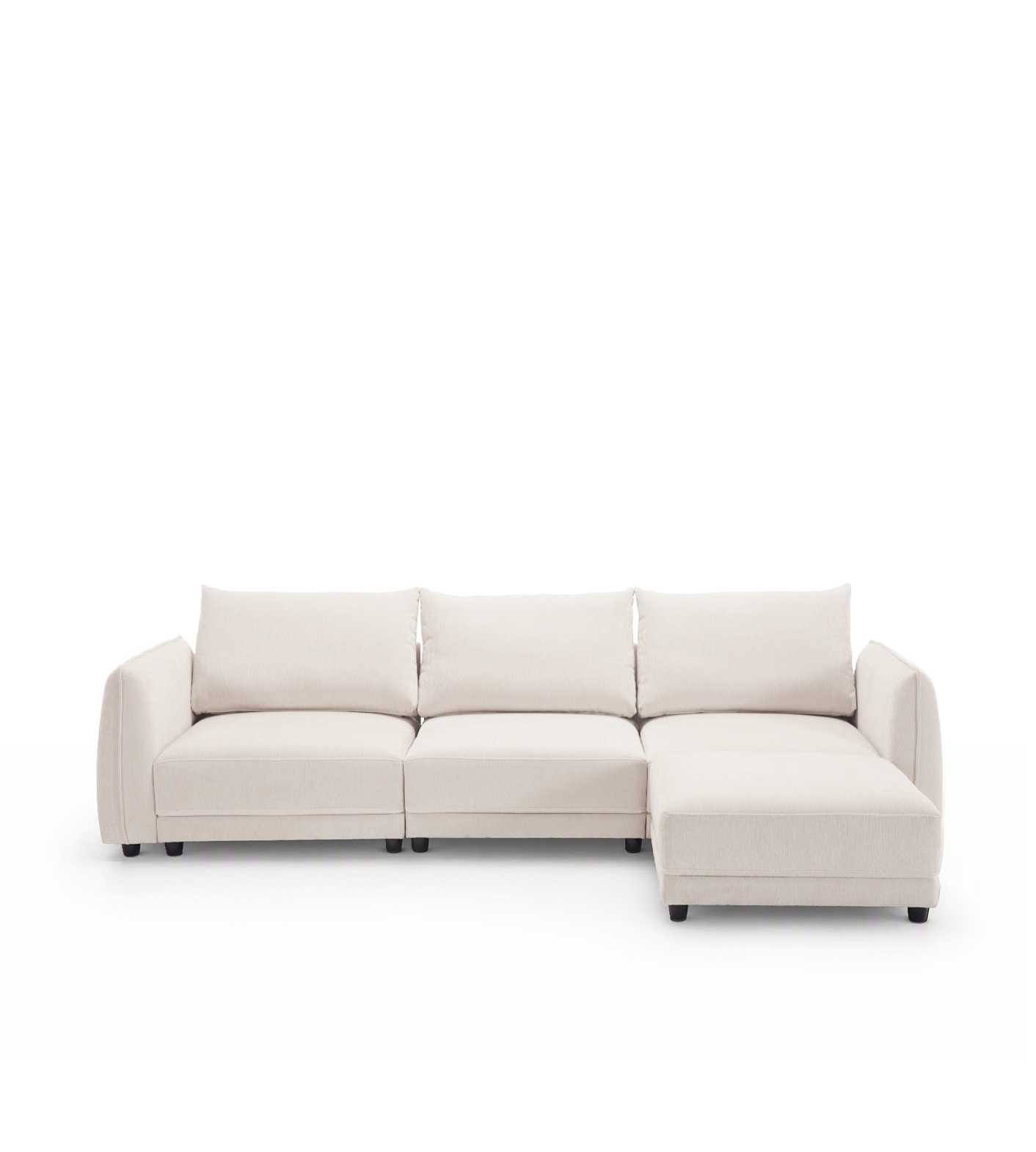 Leen Chenille Sectional Sofa 3 seats with 1 ottoman- Modern White Sofa