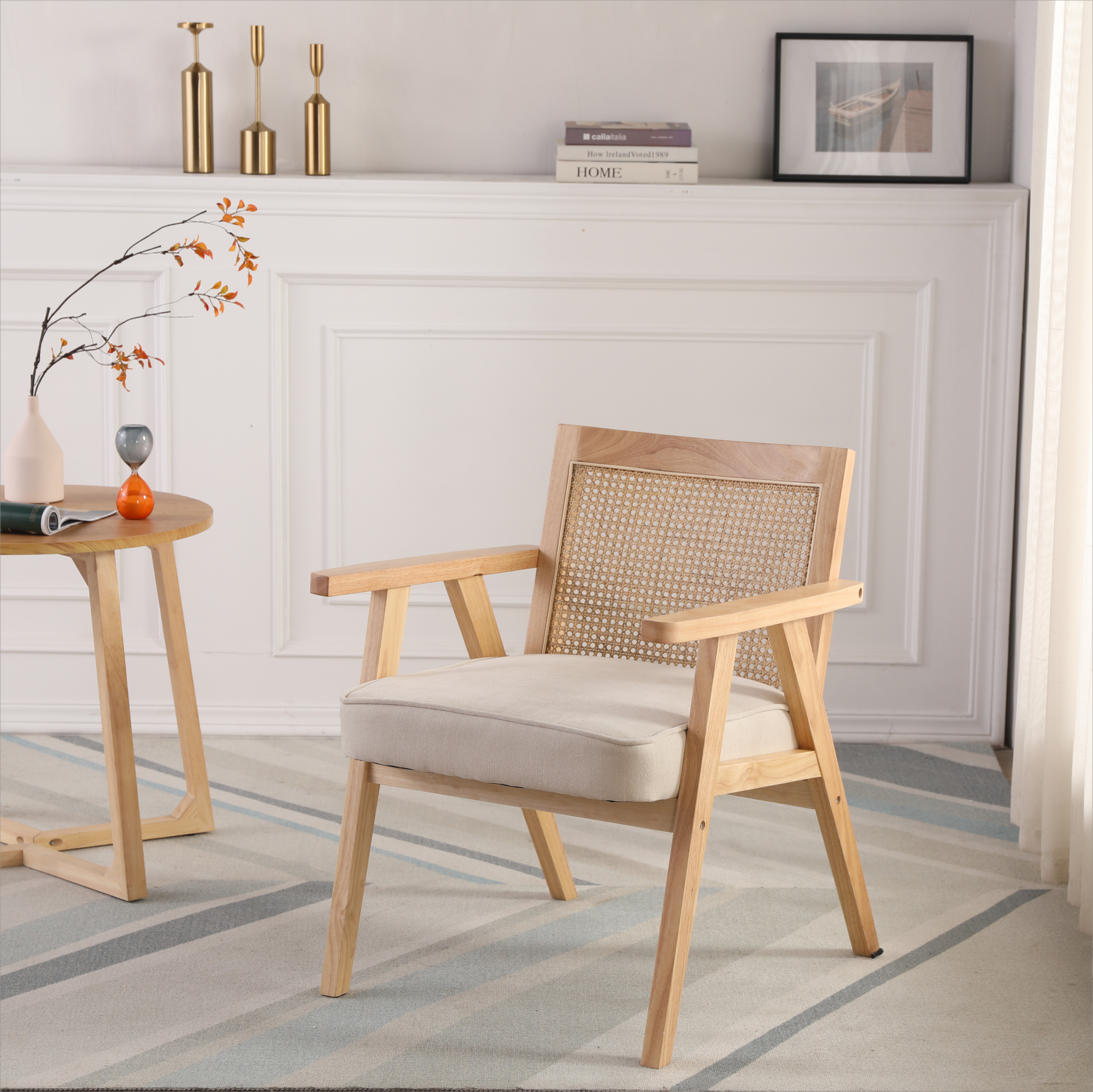 Upholstered Cane Lounge Chair