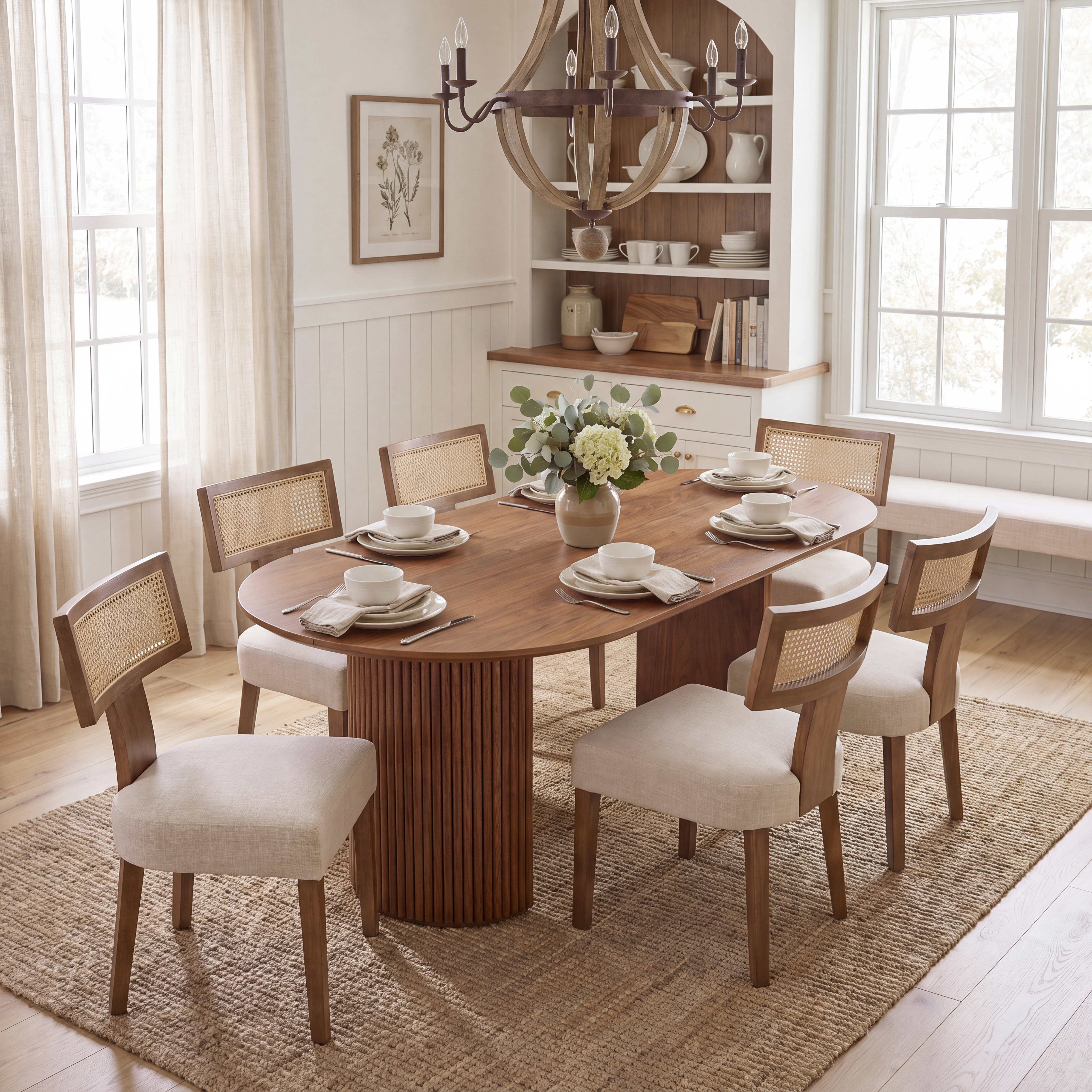 Payson Dining Table With Cane Dining Chairs Set