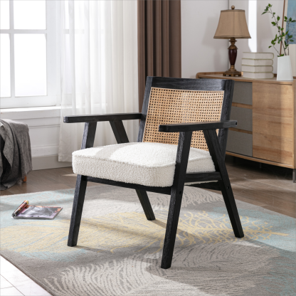 Upholstered Cane Lounge Chair