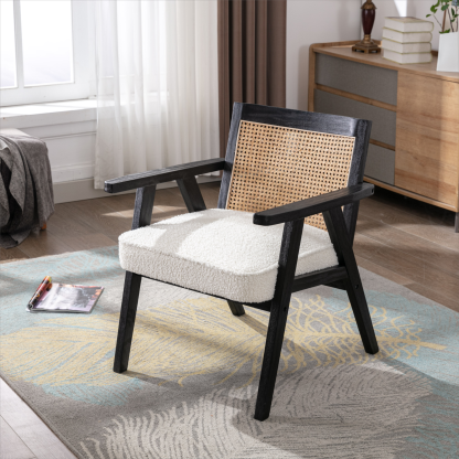 Upholstered Cane Lounge Chair