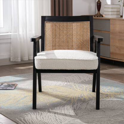 Upholstered Cane Lounge Chair