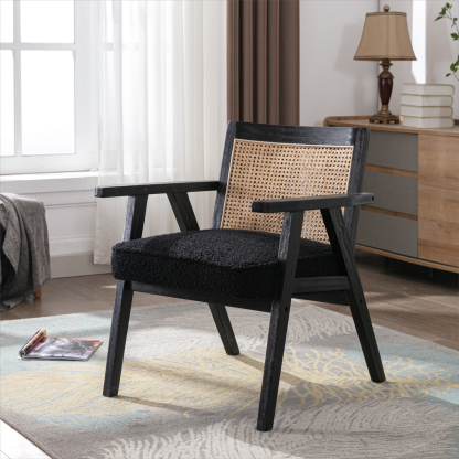 Upholstered Cane Lounge Chair
