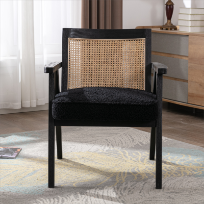 Upholstered Cane Lounge Chair