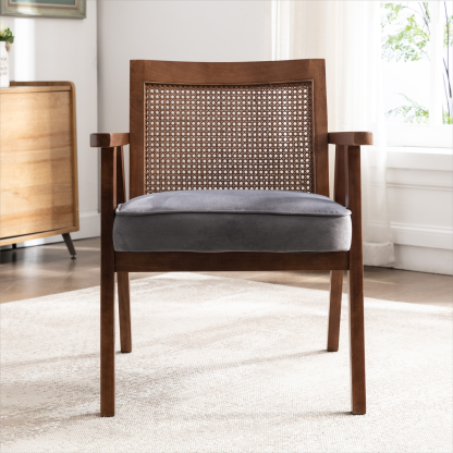 Upholstered Cane Lounge Chair