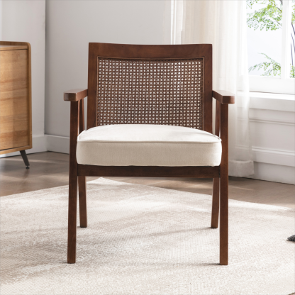 Upholstered Cane Lounge Chair