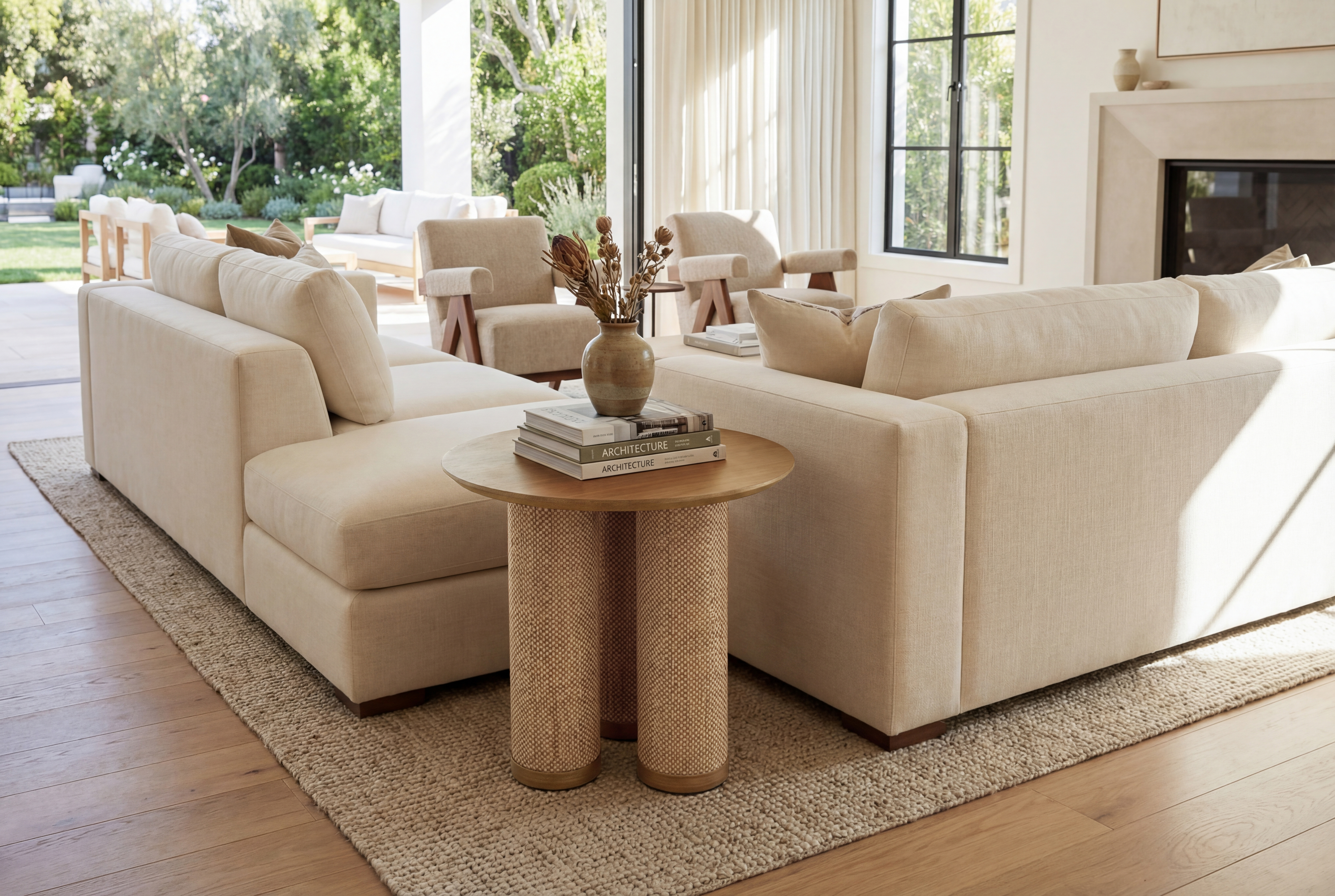 Modern nesting coffee table set styled in a contemporary living room