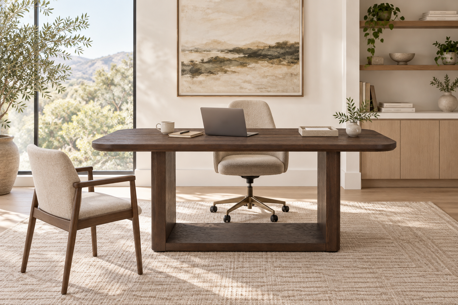 Mid-century lounge chair paired with a matching ottoman