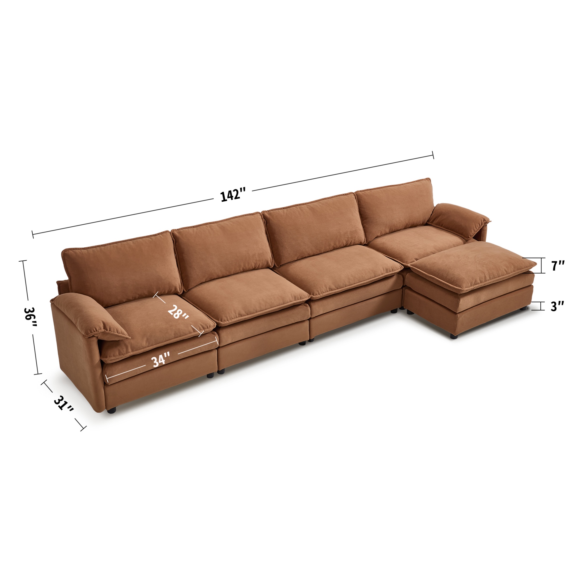 4-Seater Sofa with Ottoman Dimensions