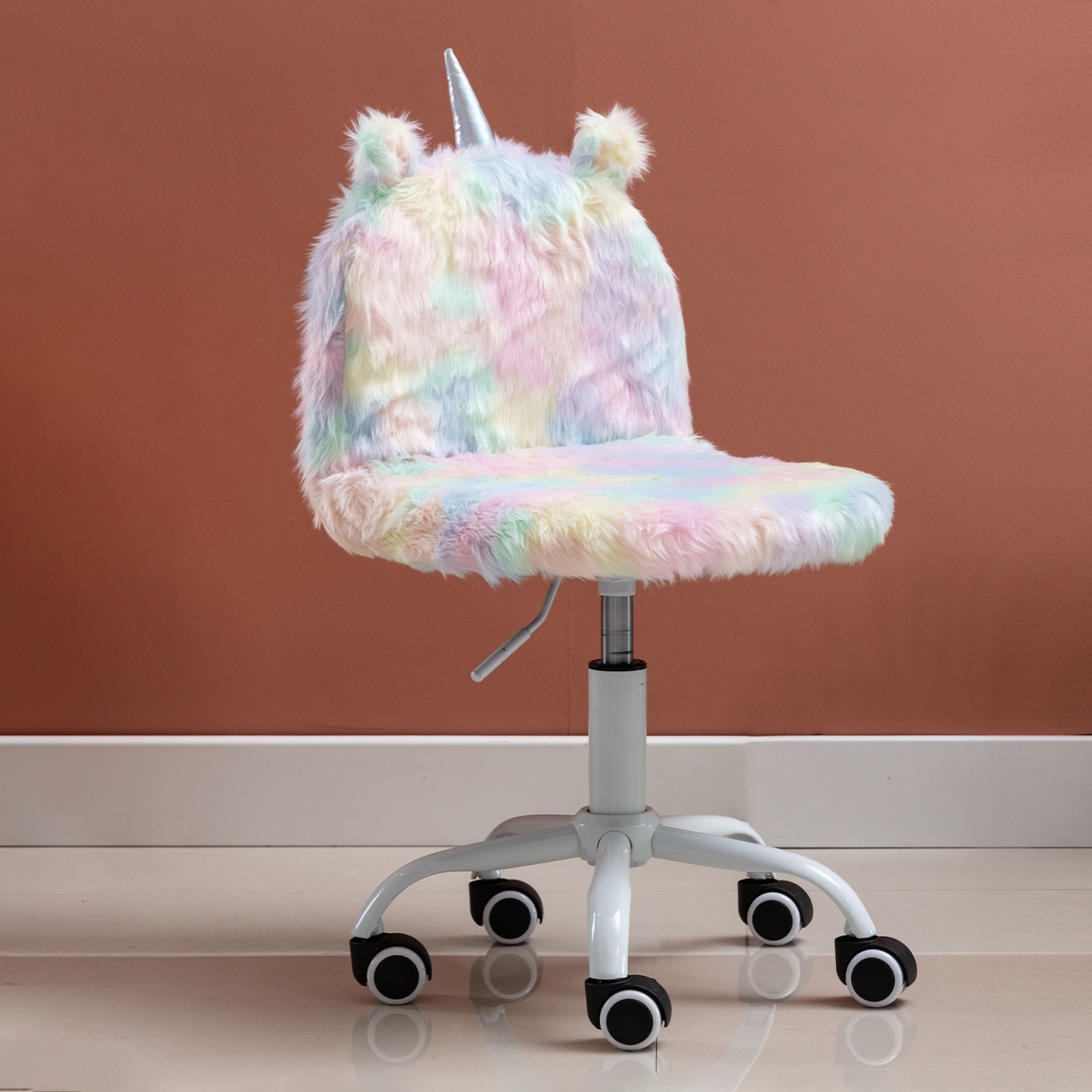 Unicorn Fuzzy Kid Desk Chair Study Vanity Swivel for Girls Room