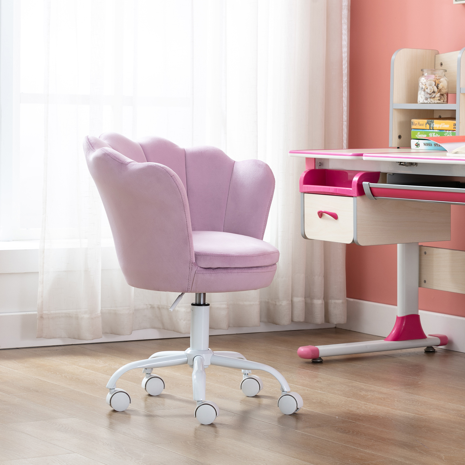 Flower Kid Desk Chair with Seashell Back for girls room