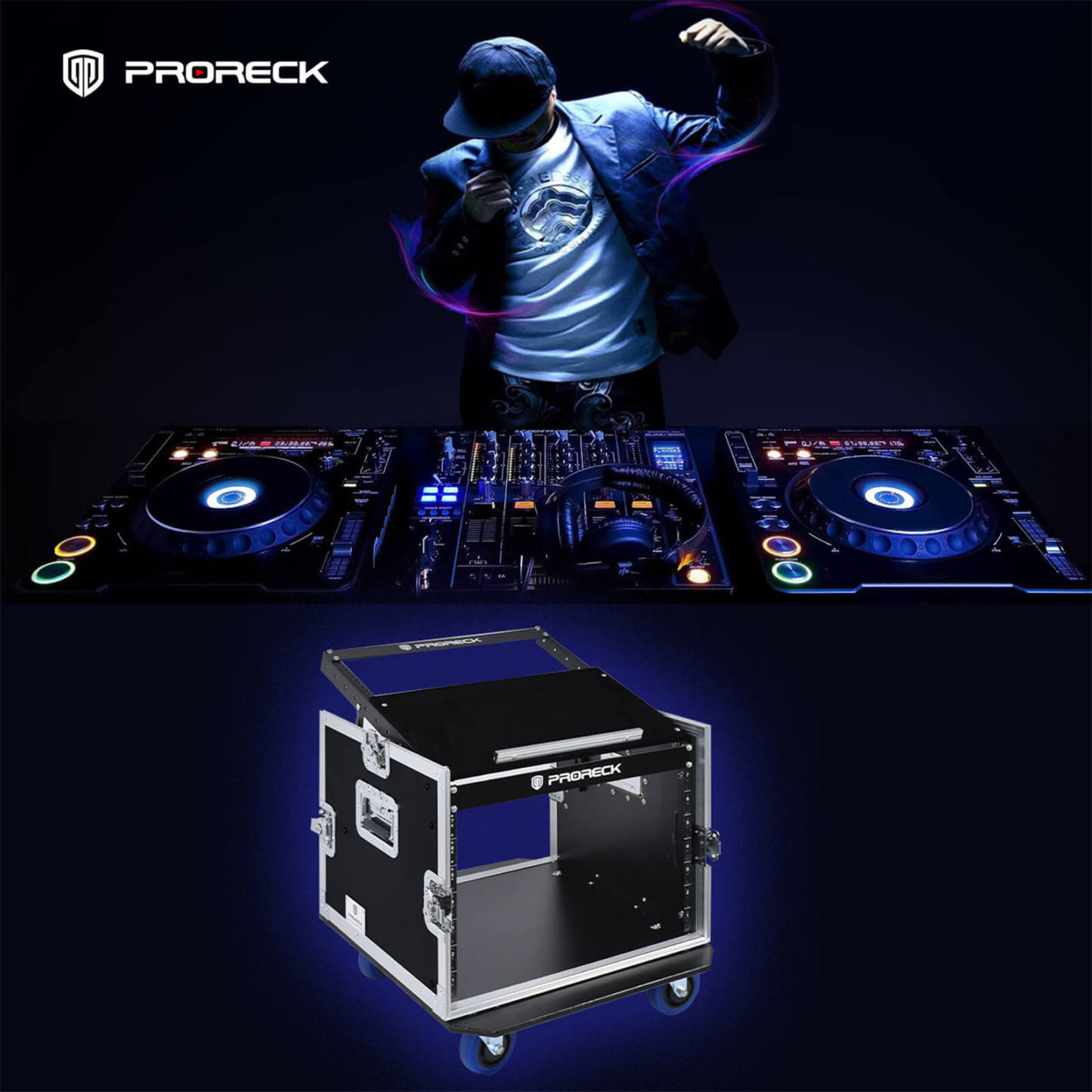 DJ using PRORECK PR-8U 8U rack case during live performance – durable road case with wheels