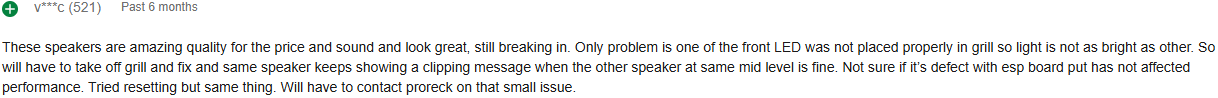 User VC testing PRORECK SP15 performance and noting DSP issue during speaker break-in phase