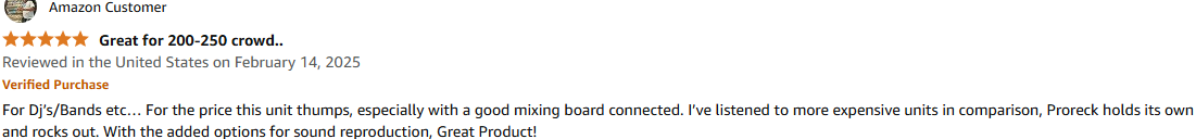 ProReck Club-6000 system used by DJs and bands with strong bass and pro-level output