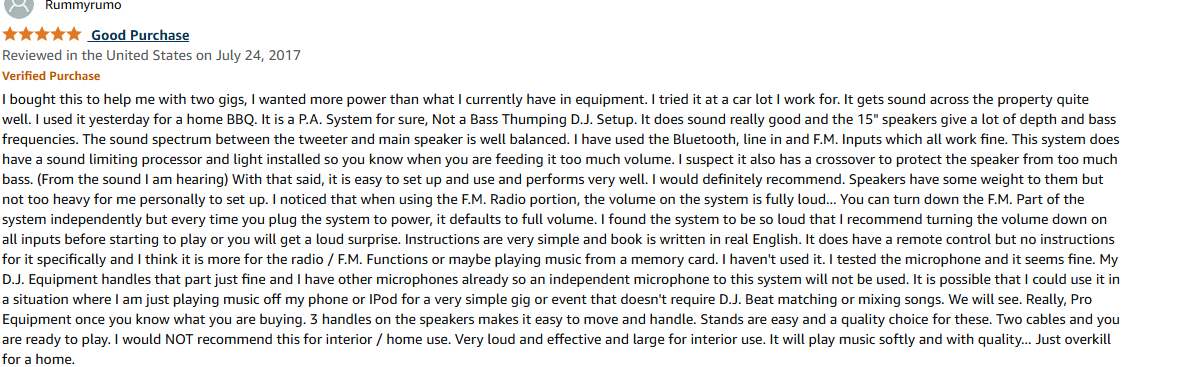 How does this PA system perform in real-world scenarios like outdoor gigs or events?