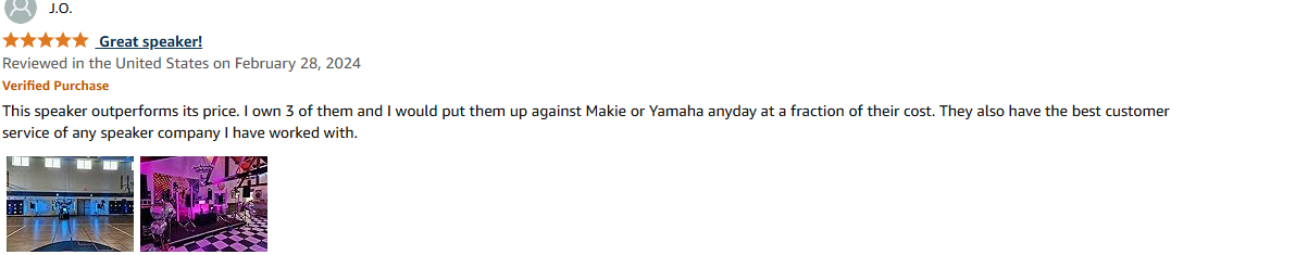 Customer comparing PRORECK SP15 speaker to Yamaha and Mackie during performance