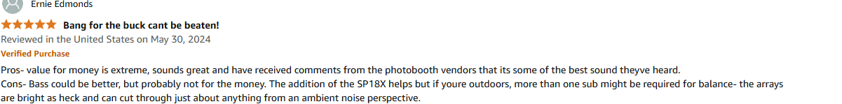 ProReck system used in various event setups praised by vendors for sound clarity and brightness