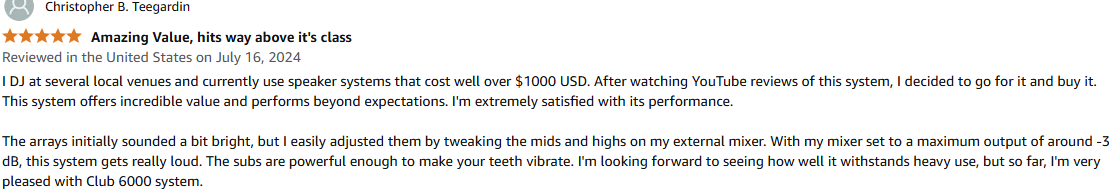 ProReck Club 6000 used by professional DJ delivering loud and balanced sound with deep bass