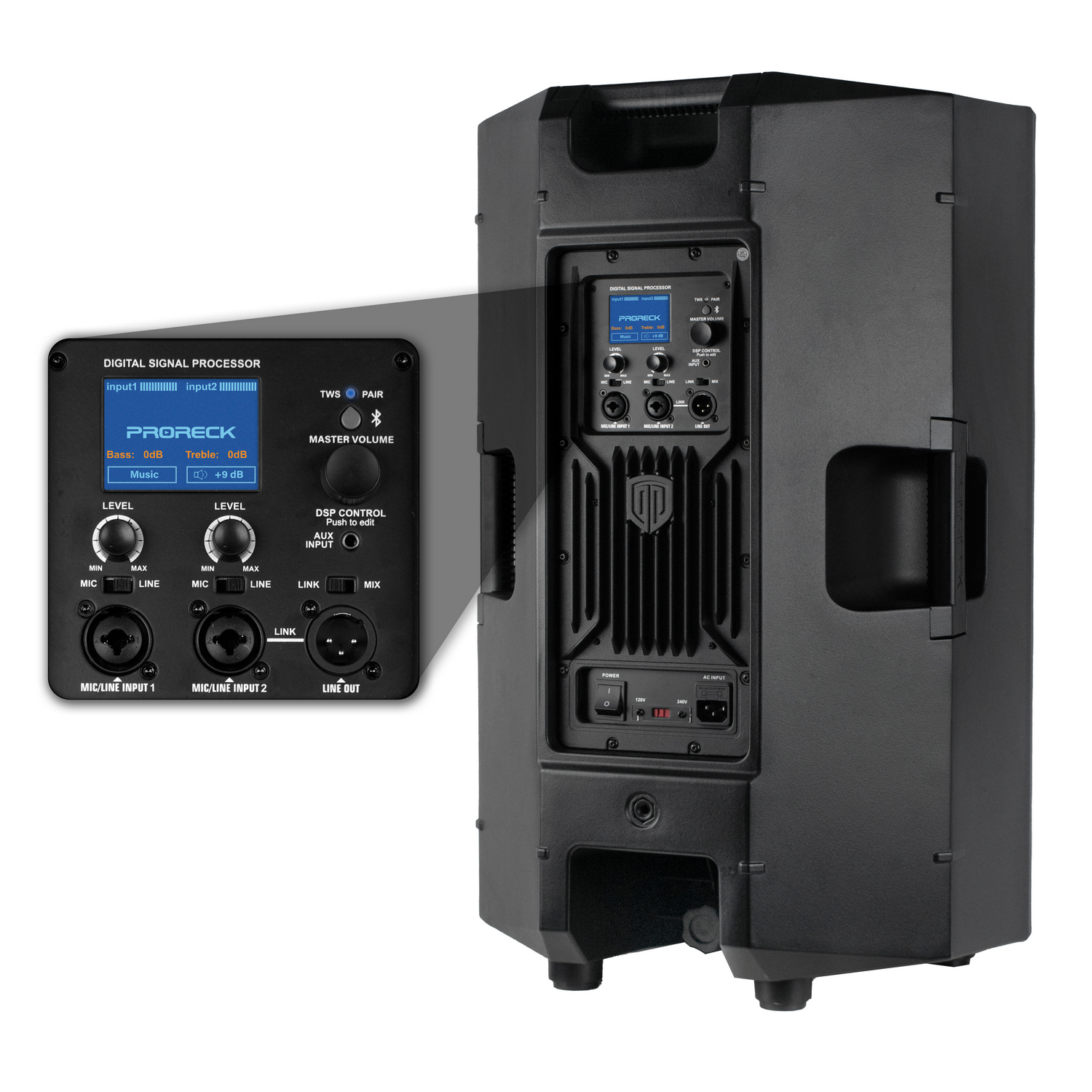  PRORECK PR-915D | 15" Powered PA Speaker with DSP, Bluetooth & Color Display