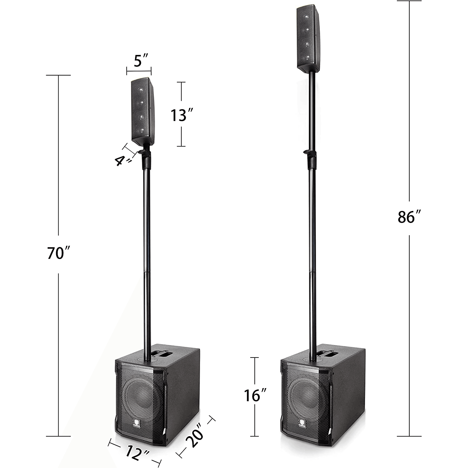 PRORECK Club 2000 | 10-inch Powered PA Speaker System Combo Set |10'' Tower Speaker Size