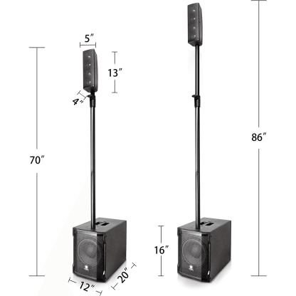 PRORECK Club 2000 | 10-inch Powered PA Speaker System Combo Set |10'' Tower Speaker Size